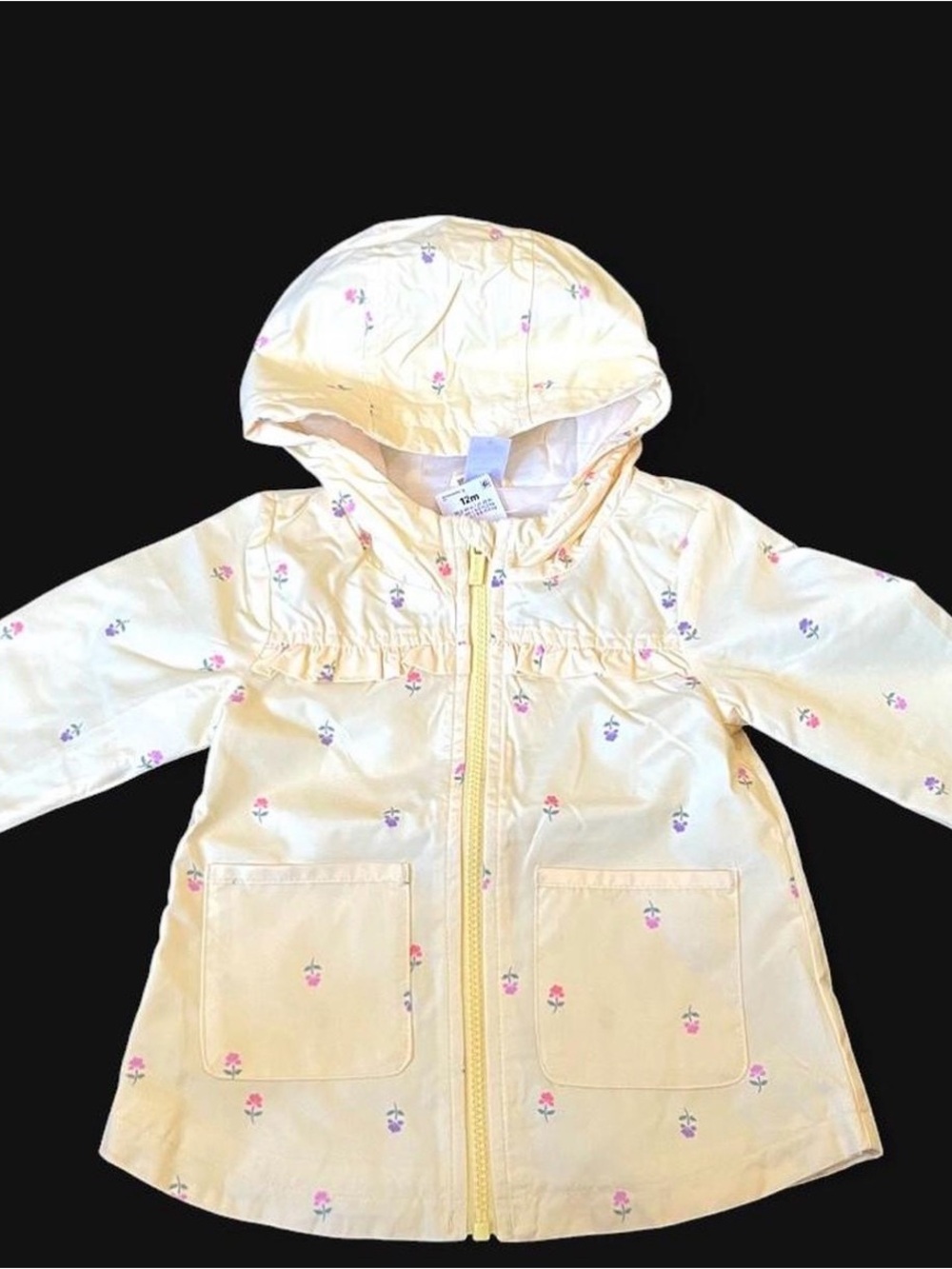 Carter’s Light Yellow Floral Hooded Raincoat - 12 months